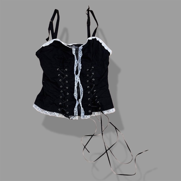 Royal Bones Tops - Royal Bones Black and White Lace-Up Tank Top